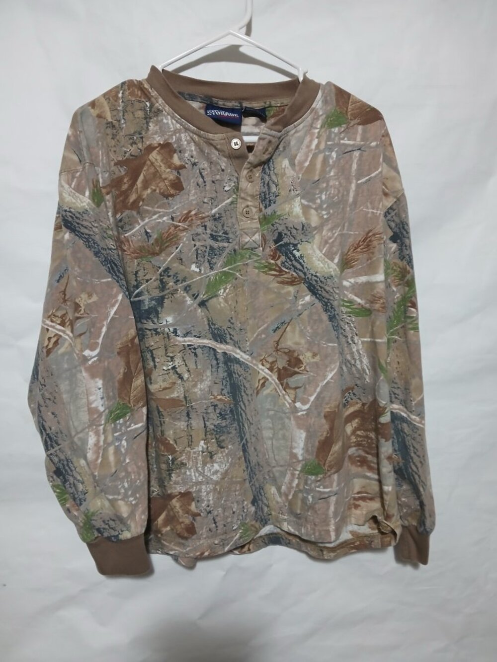 Original Cold Storage Weather Tested Tuff Camo Henley Y2K Vintage Men's Large
